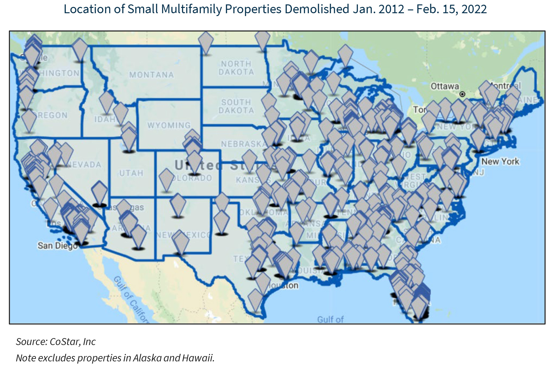 Location of Small Multifamily Properties Demolished Jan. 2012 – Feb. 15, 2022