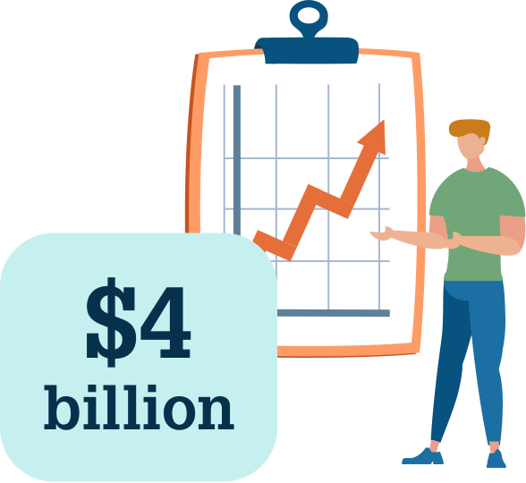 Man standing next to a chart showing an increase in investment