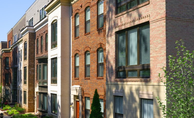 View of the front of townhouses